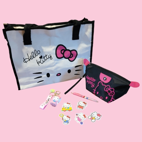 Hello Kitty Gift Pack Bundle Tote Bag, Cosmetic Pouch, Keychain, Pen, & Stickers - Picture 1 of 7
